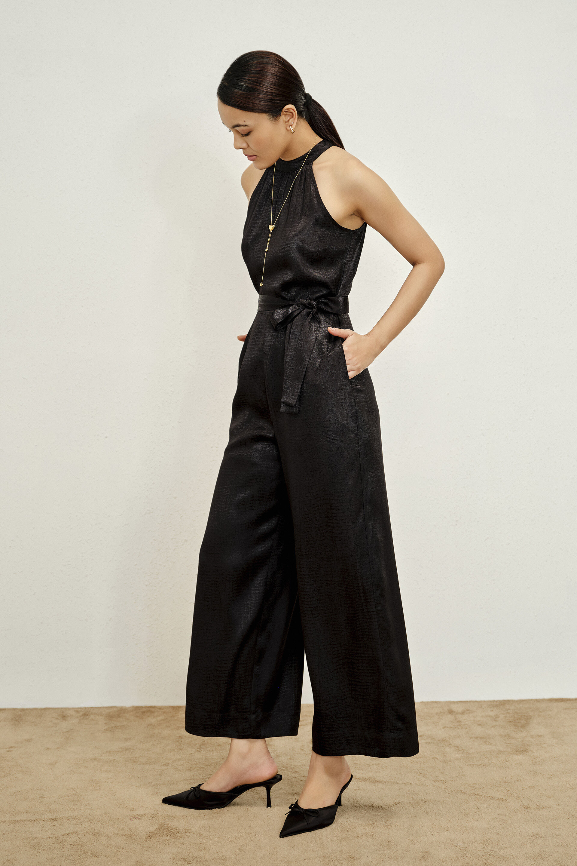 Black Jacquard Jumpsuit, Black, image 3